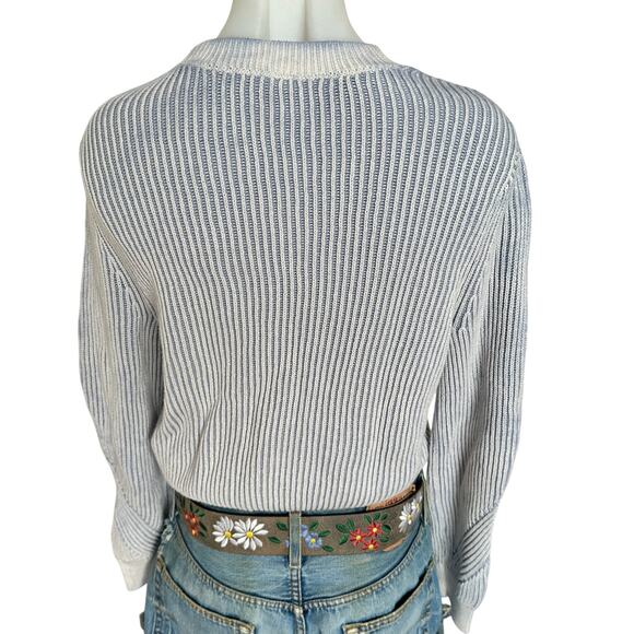 Splendid Cream Blue Striped Crewneck Sweater SMALL Oversized Soft Cotton $168 - Picture 6 of 8